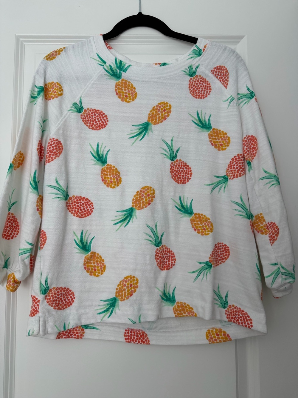 LOFT White Long Sleeve Pullover with Pineapple Print